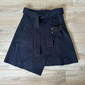 Carven Navy Blue Wrap Over Skirt with attached Belt